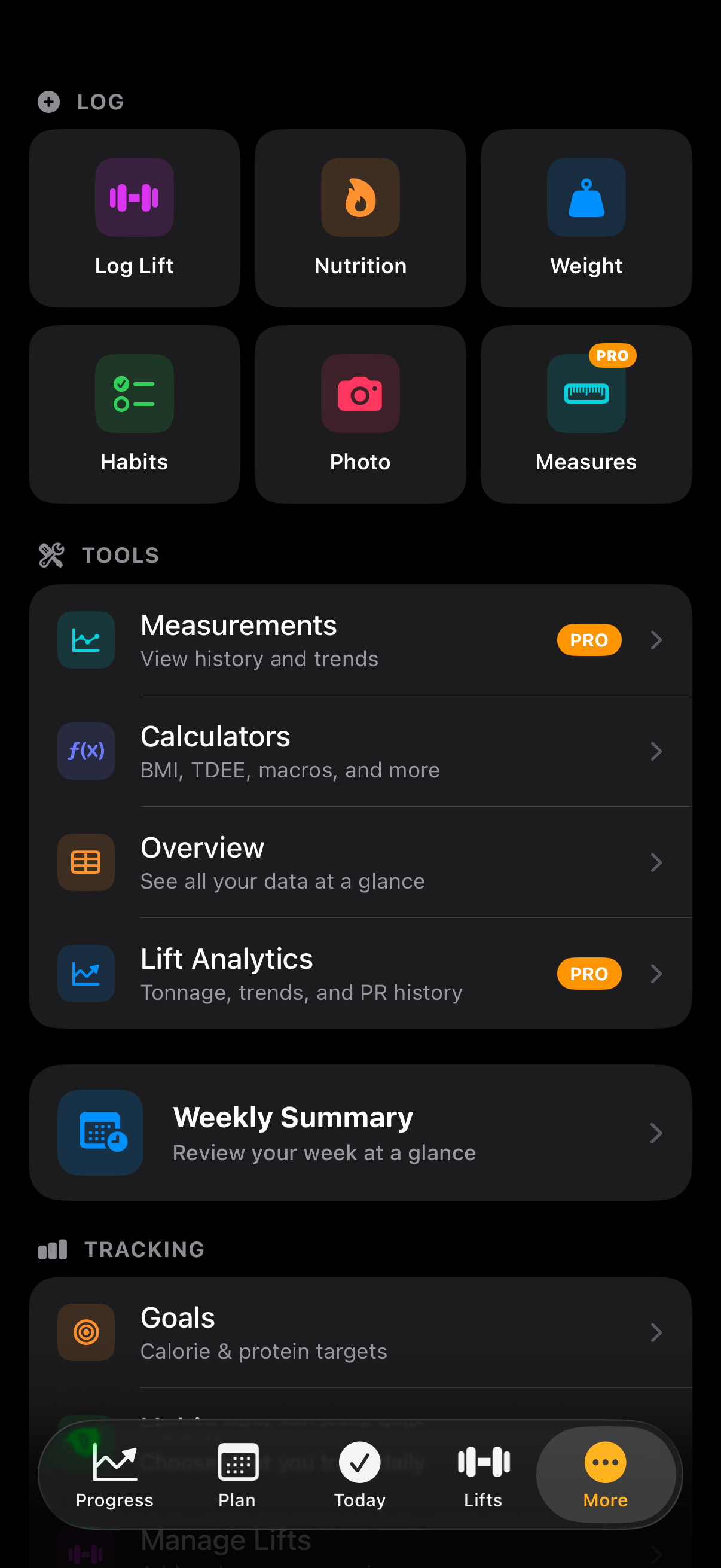 More menu screenshot — Fitness Tracker v2